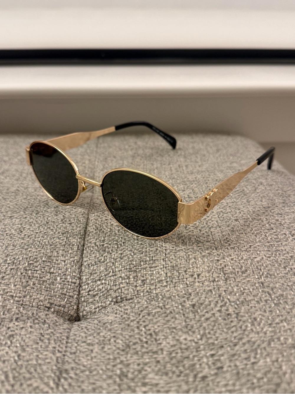 Celine Gold Frame Oval Sunglasses with Dark Green Lenses
